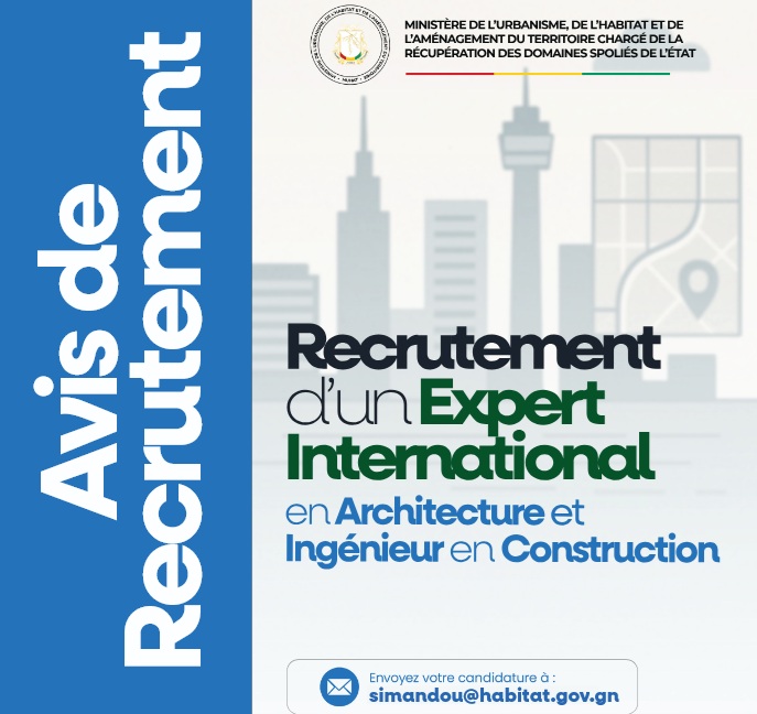 Le ministère de l’Urbanisme, de l’Habitat, recrute un Expert international en architecture et ingénieur en construction